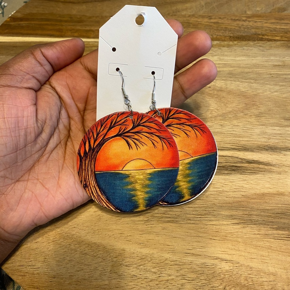 Sunset Tree Round Earrings